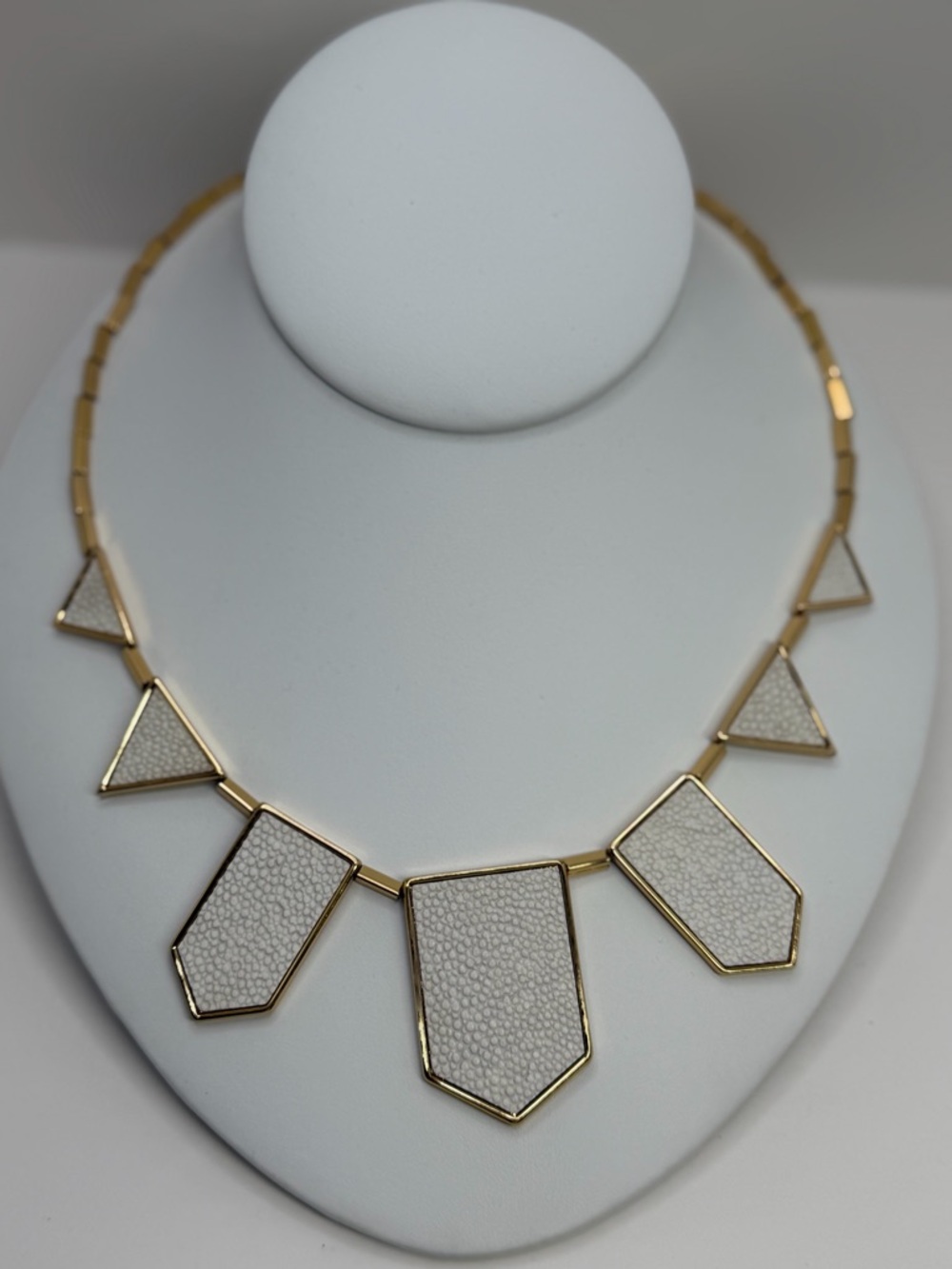 House of Harlow 1960 White Leather Panel Statement Necklace on gold